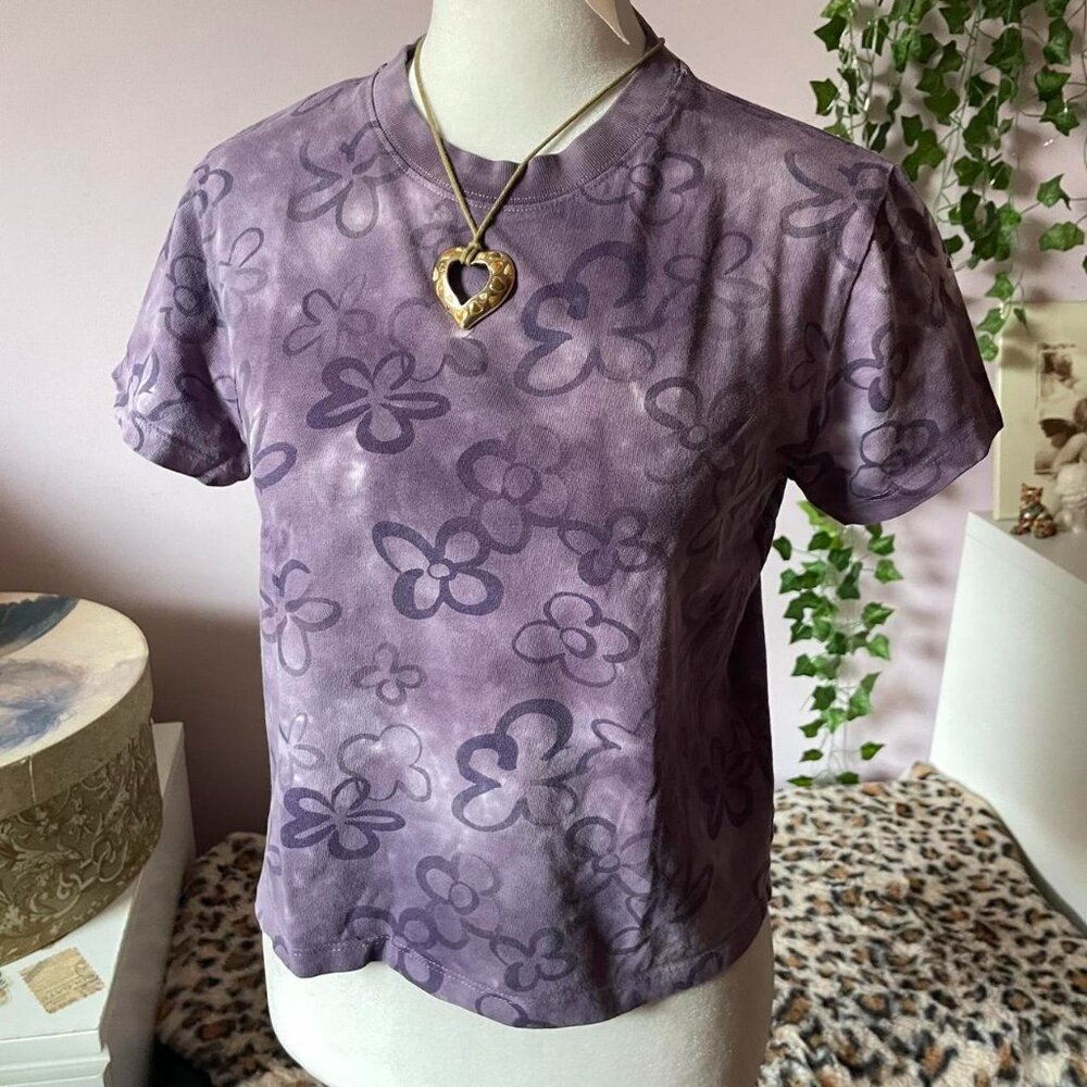 Sunday Best Purple Floral Graphic Cropped Boxy Tee